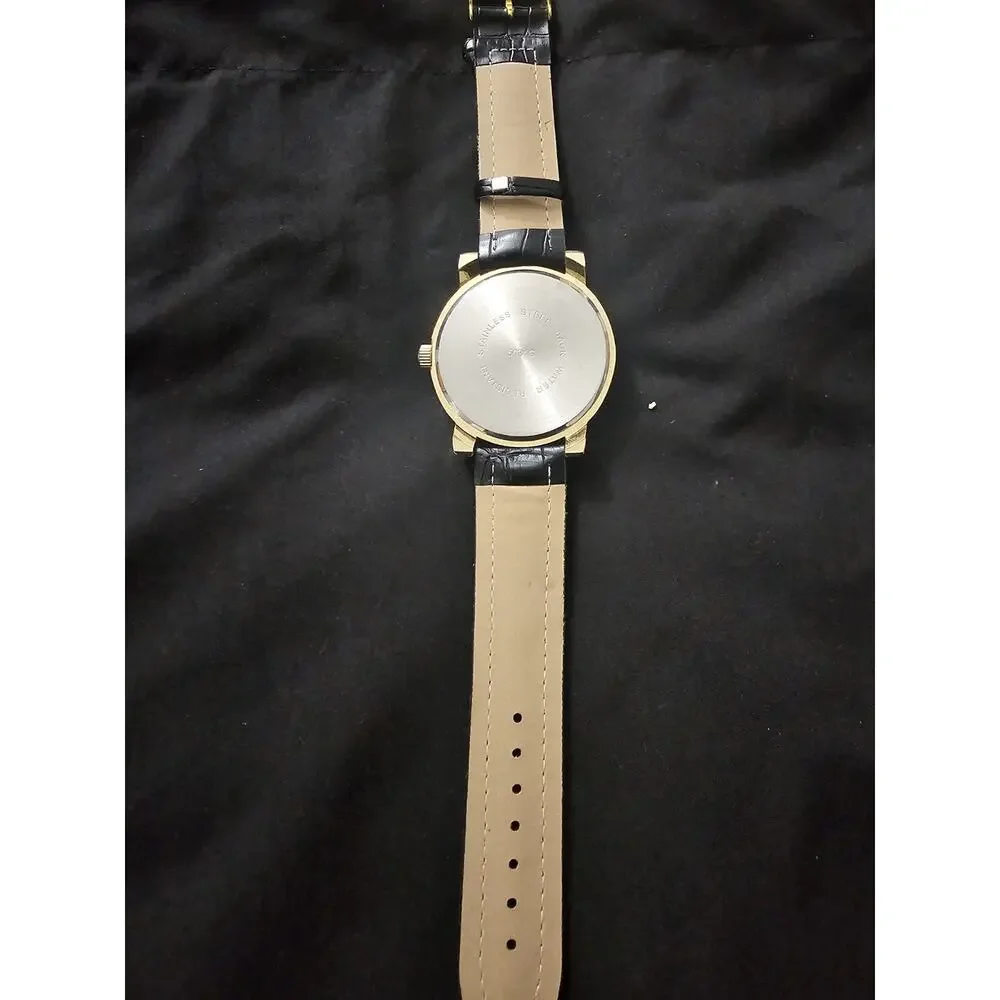 Gold Men's Fashion Analog Quartz Wristwatch 54.4mm Black Faux Leather Band